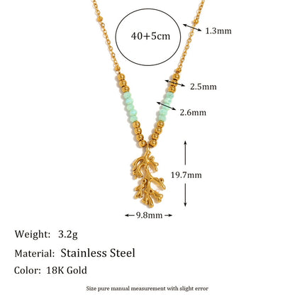 Zen Healing 18K Gold Plated Green Stone Branch Pendant Necklace & Bracelet