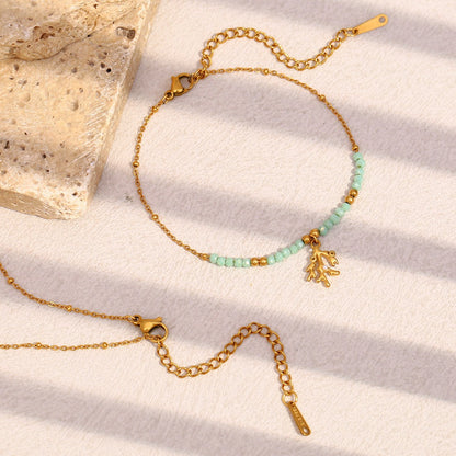 Zen Healing 18K Gold Plated Green Stone Branch Pendant Necklace & Bracelet
