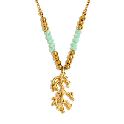 Zen Healing 18K Gold Plated Green Stone Branch Pendant Necklace & Bracelet