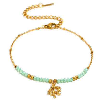 Zen Healing 18K Gold Plated Green Stone Branch Pendant Necklace & Bracelet