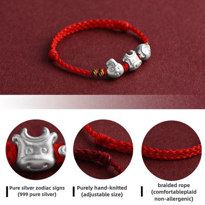 Zen Healing 2025 Chinese Zodiac 999 Silver Red String Protection Bracelet