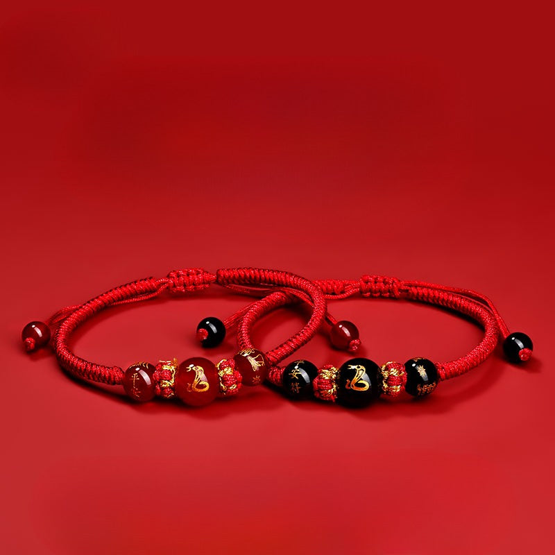 Zen Healing 2025 Chinese Zodiac Agate Protection Red String Bracelet