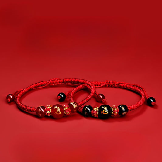 Zen Healing 2025 Chinese Zodiac Agate Protection Red String Bracelet