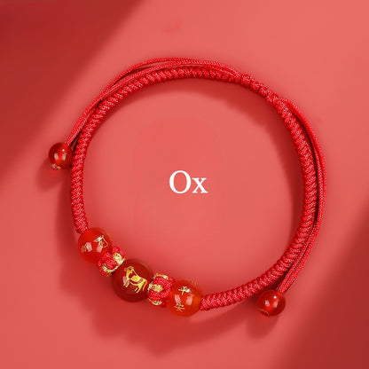 Zen Healing 2025 Chinese Zodiac Agate Protection Red String Bracelet