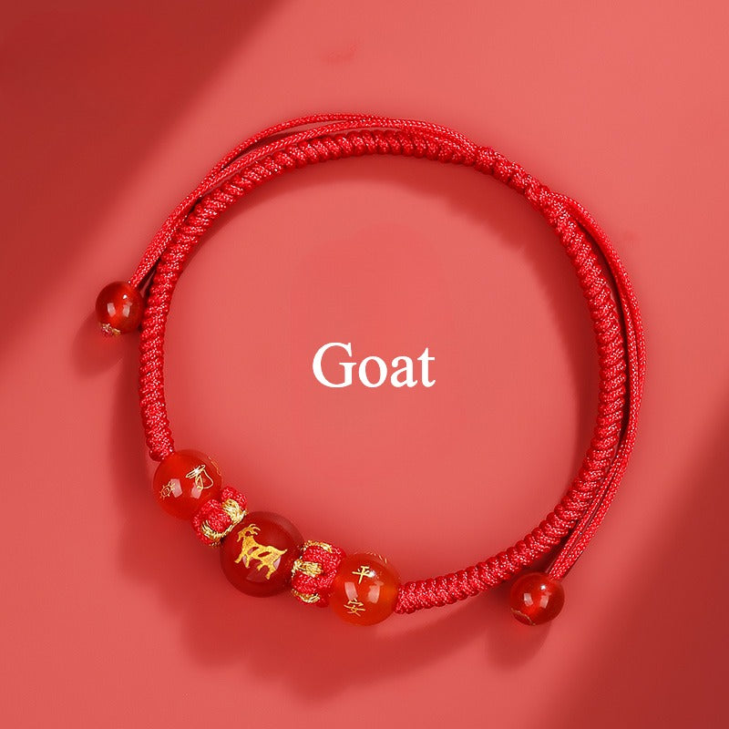 Zen Healing 2025 Chinese Zodiac Agate Protection Red String Bracelet