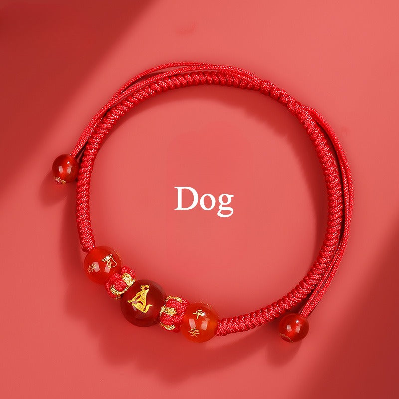 Zen Healing 2025 Chinese Zodiac Agate Protection Red String Bracelet