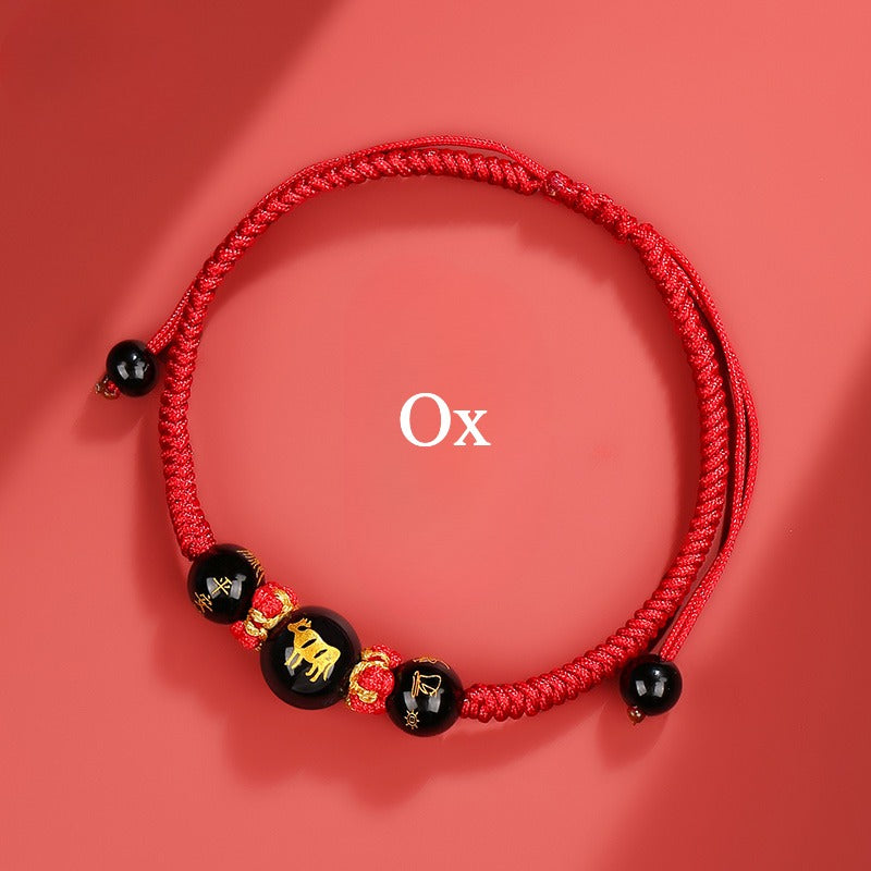 Zen Healing 2025 Chinese Zodiac Agate Protection Red String Bracelet