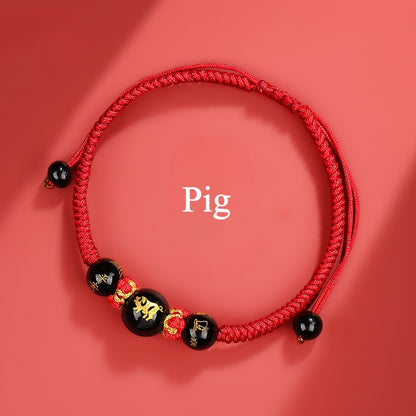 Zen Healing 2025 Chinese Zodiac Agate Protection Red String Bracelet