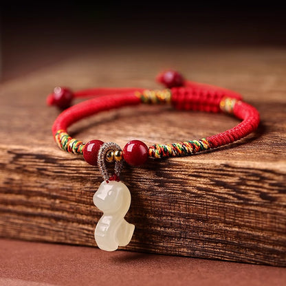 Zen Healing 2025 Chinese Zodiac Hetian Jade Peace Prosperity Red String Bracelet