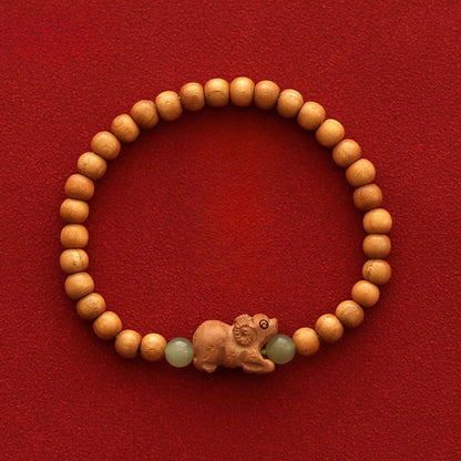 Zen Healing 2025 Chinese Zodiac Peach Wood Jade Luck Bracelet