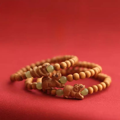 Zen Healing 2025 Chinese Zodiac Peach Wood Jade Luck Bracelet