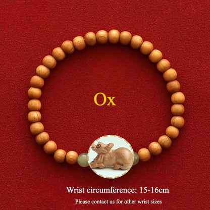 Zen Healing 2025 Chinese Zodiac Peach Wood Jade Luck Bracelet