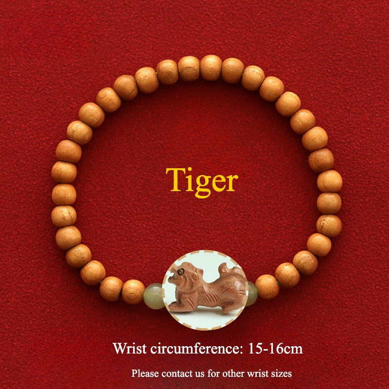 Zen Healing 2025 Chinese Zodiac Peach Wood Jade Luck Bracelet