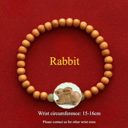 Zen Healing 2025 Chinese Zodiac Peach Wood Jade Luck Bracelet