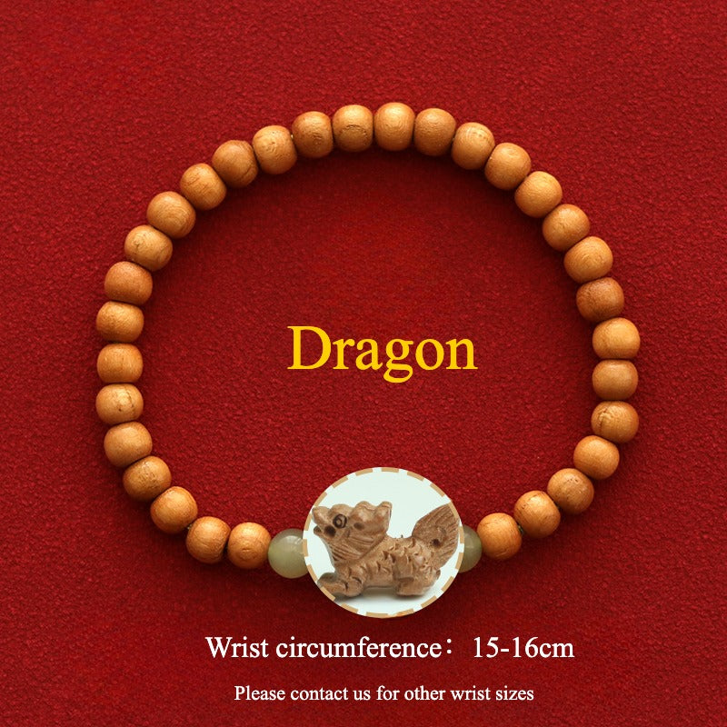 Zen Healing 2025 Chinese Zodiac Peach Wood Jade Luck Bracelet