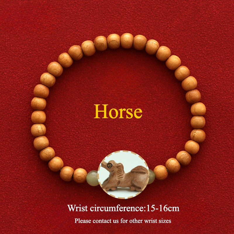 Zen Healing 2025 Chinese Zodiac Peach Wood Jade Luck Bracelet