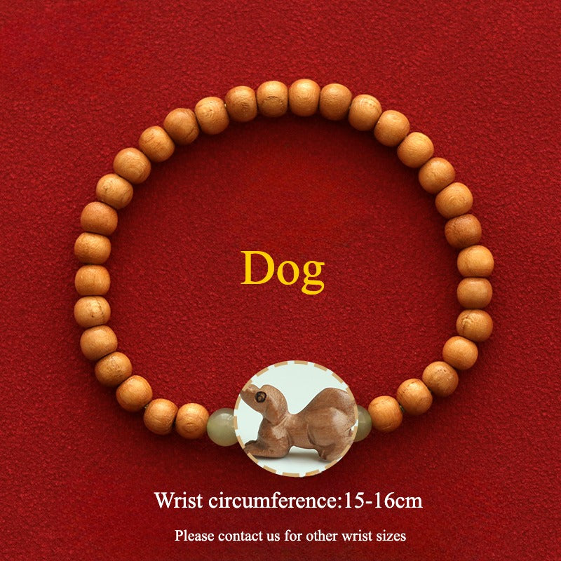 Zen Healing 2025 Chinese Zodiac Peach Wood Jade Luck Bracelet