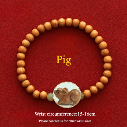 Zen Healing 2025 Chinese Zodiac Peach Wood Jade Luck Bracelet