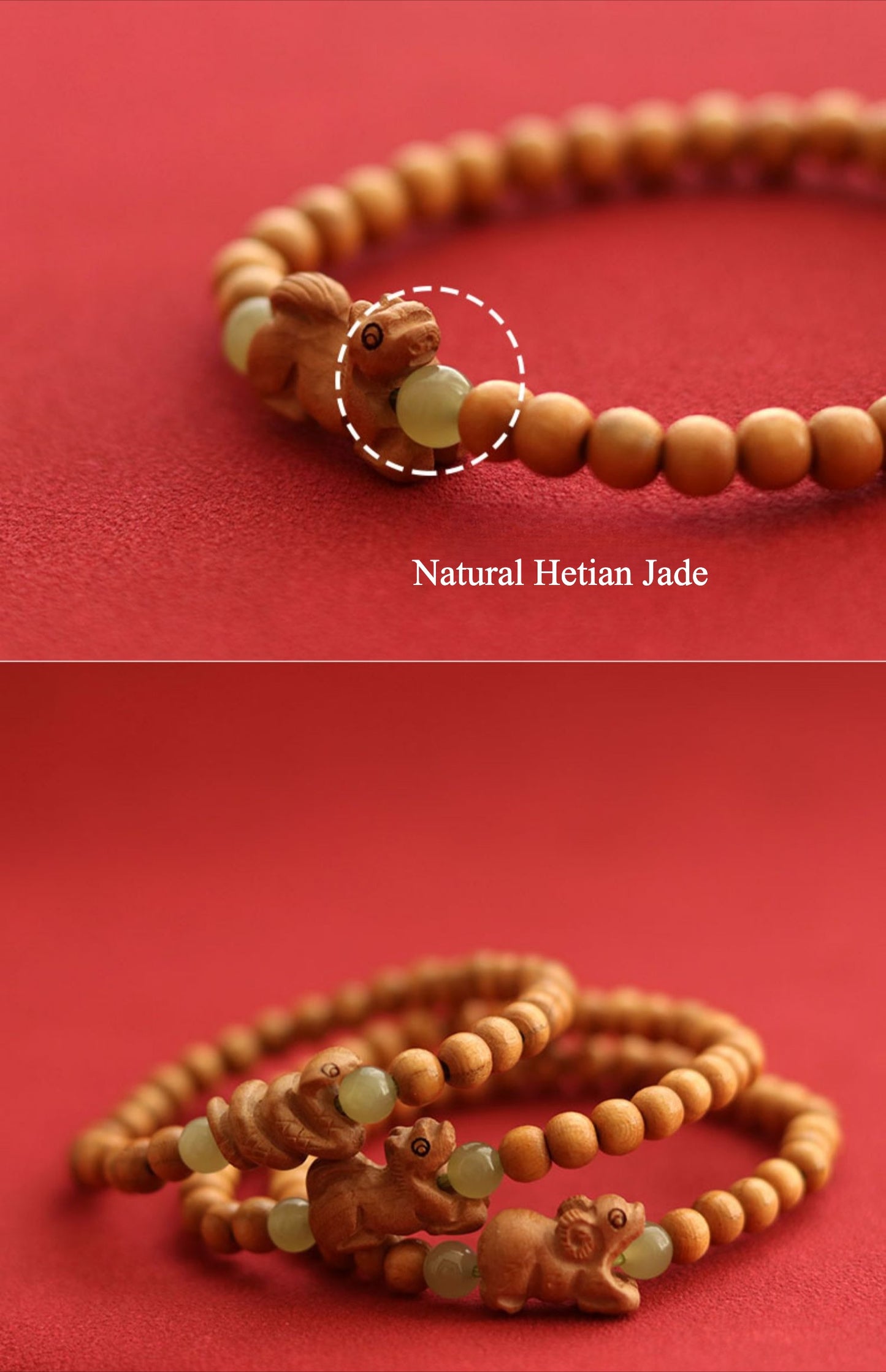 Zen Healing 2025 Chinese Zodiac Peach Wood Jade Luck Bracelet