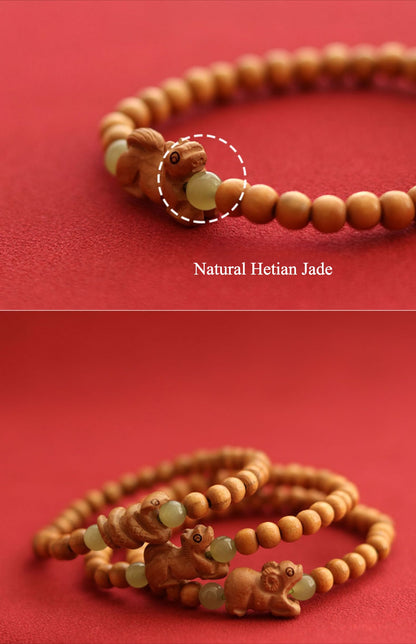 Zen Healing 2025 Chinese Zodiac Peach Wood Jade Luck Bracelet