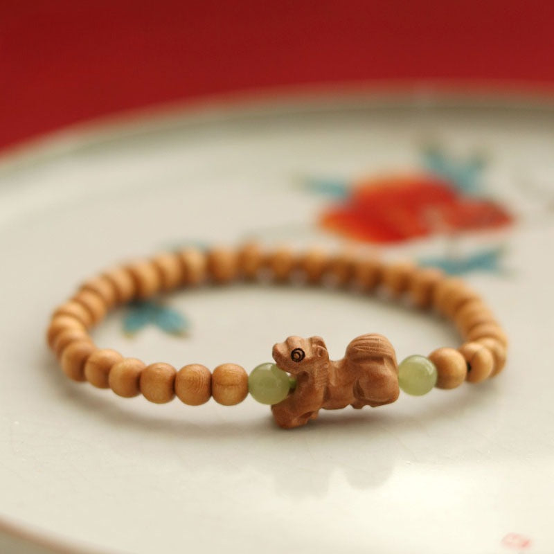 Zen Healing 2025 Chinese Zodiac Peach Wood Jade Luck Bracelet