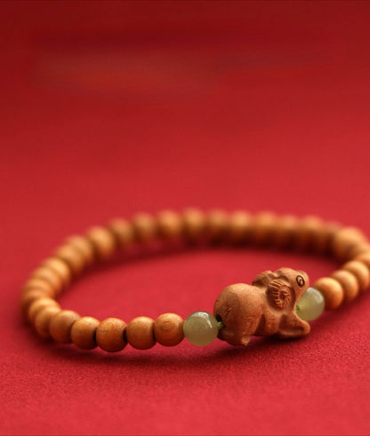 Zen Healing 2025 Chinese Zodiac Peach Wood Jade Luck Bracelet