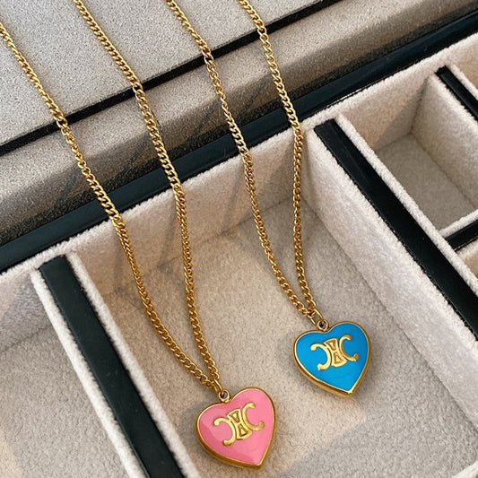 Zen Healing 24K Gold Plated Dopamine Heart Enamel Pendant Necklace