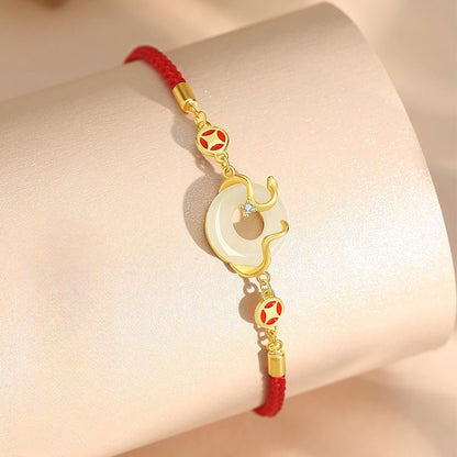 Zen Healing 925 Silver Jade Year of snake Coin Red String Protection Braided Bracelet