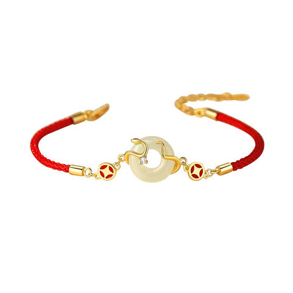 Zen Healing 925 Silver Jade Year of snake Coin Red String Protection Braided Bracelet