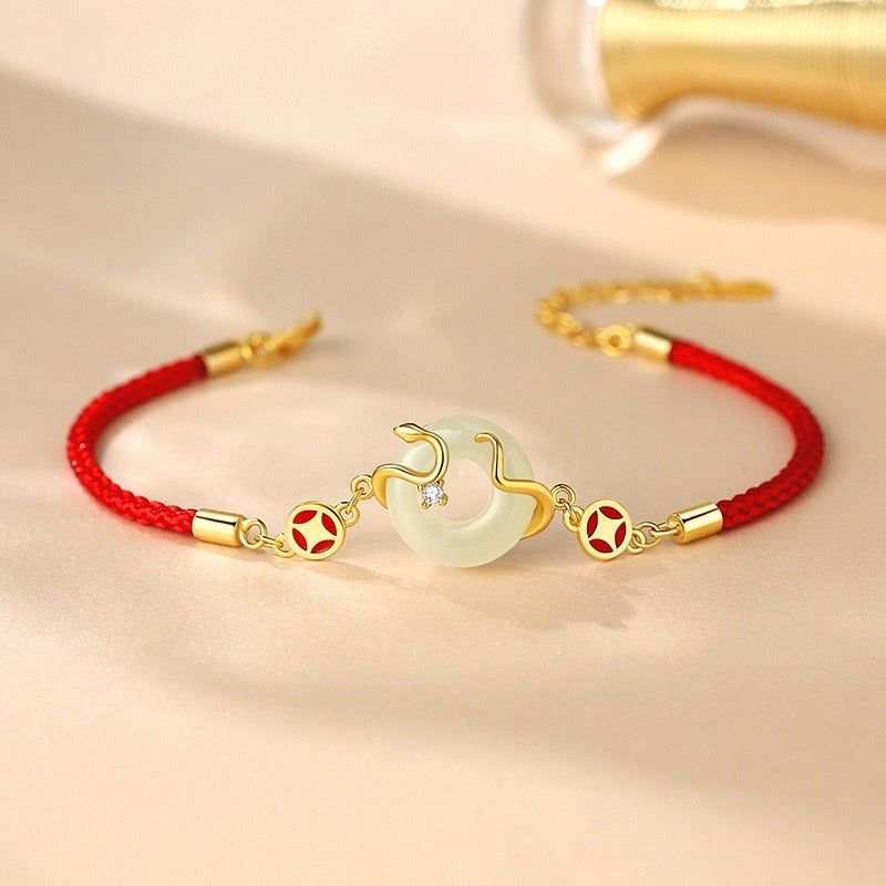 Zen Healing 925 Silver Jade Year of snake Coin Red String Protection Braided Bracelet