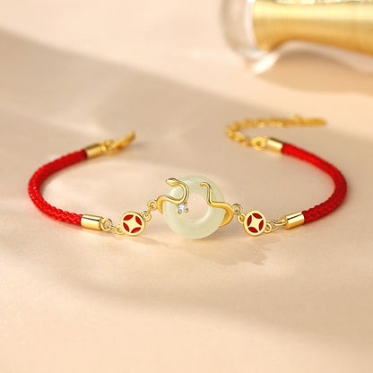 Zen Healing 925 Silver Jade Year of snake Coin Red String Protection Braided Bracelet