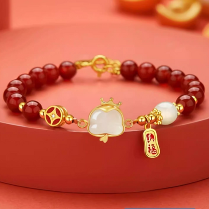 Zen Healing 925 Sterling Silver Hetian Jade Red Agate Year of the Snake Protection Bracelet