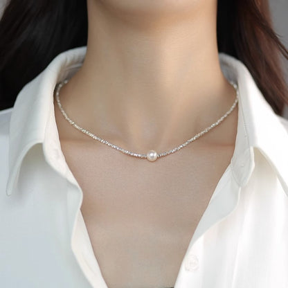 Zen Healing 925 Sterling Silver Irregular Fragment Swarovski Pearls Necklace
