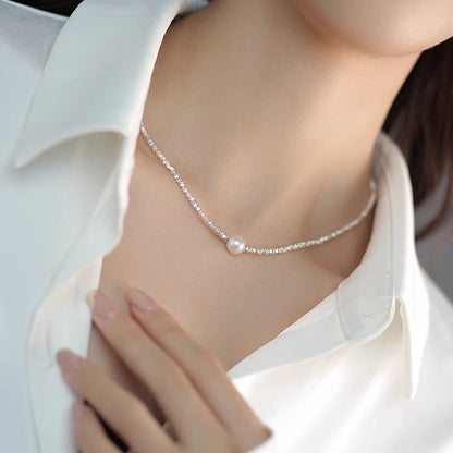 Zen Healing 925 Sterling Silver Irregular Fragment Swarovski Pearls Necklace
