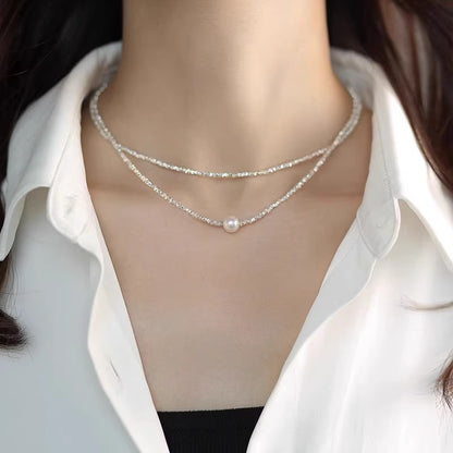 Zen Healing 925 Sterling Silver Irregular Fragment Swarovski Pearls Necklace