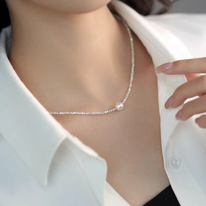 Zen Healing 925 Sterling Silver Irregular Fragment Swarovski Pearls Necklace