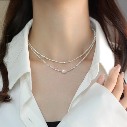 Zen Healing 925 Sterling Silver Irregular Fragment Swarovski Pearls Necklace