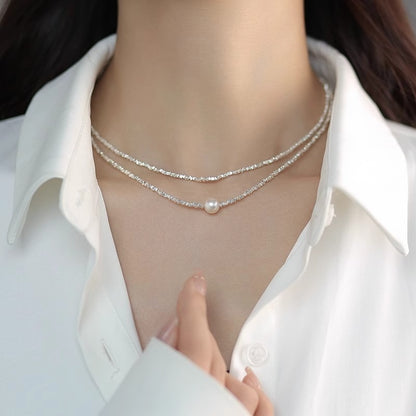 Zen Healing 925 Sterling Silver Irregular Fragment Swarovski Pearls Necklace