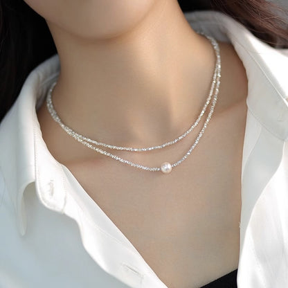 Zen Healing 925 Sterling Silver Irregular Fragment Swarovski Pearls Necklace