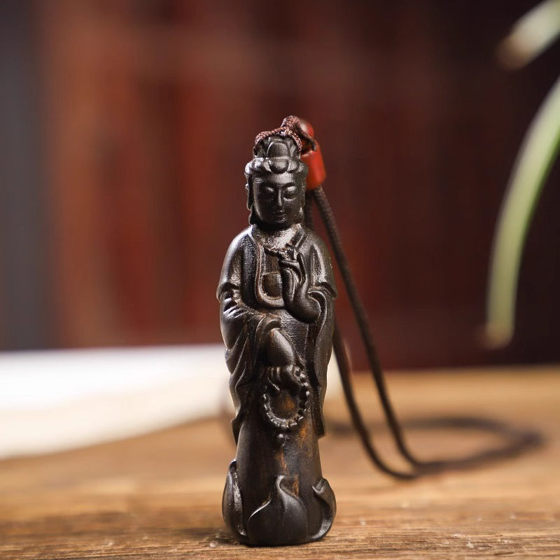 Zen Healing Agarwood Avalokitesvara Amulet Wealth Necklace Pendant