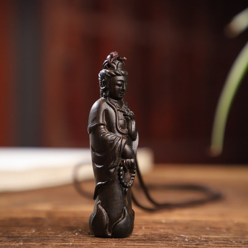 Zen Healing Agarwood Avalokitesvara Amulet Wealth Necklace Pendant