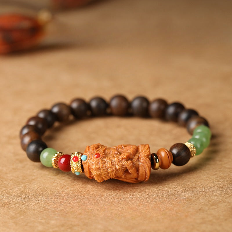 Zen Healing Agarwood Tibetan Carved Zakiram Goddess of Wealth Bracelet