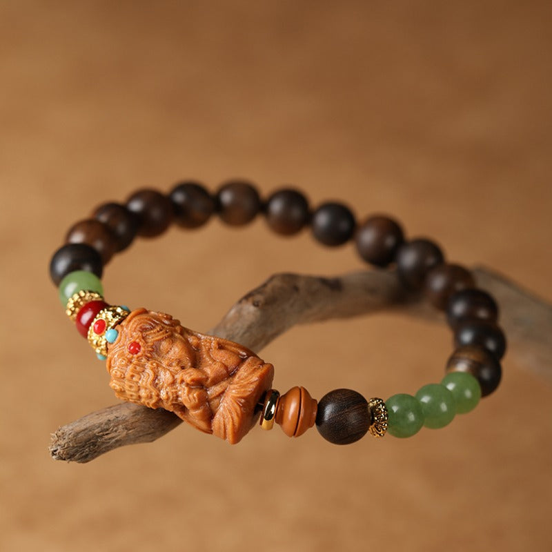 Zen Healing Agarwood Tibetan Carved Zakiram Goddess of Wealth Bracelet