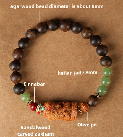 Zen Healing Agarwood Tibetan Carved Zakiram Goddess of Wealth Bracelet