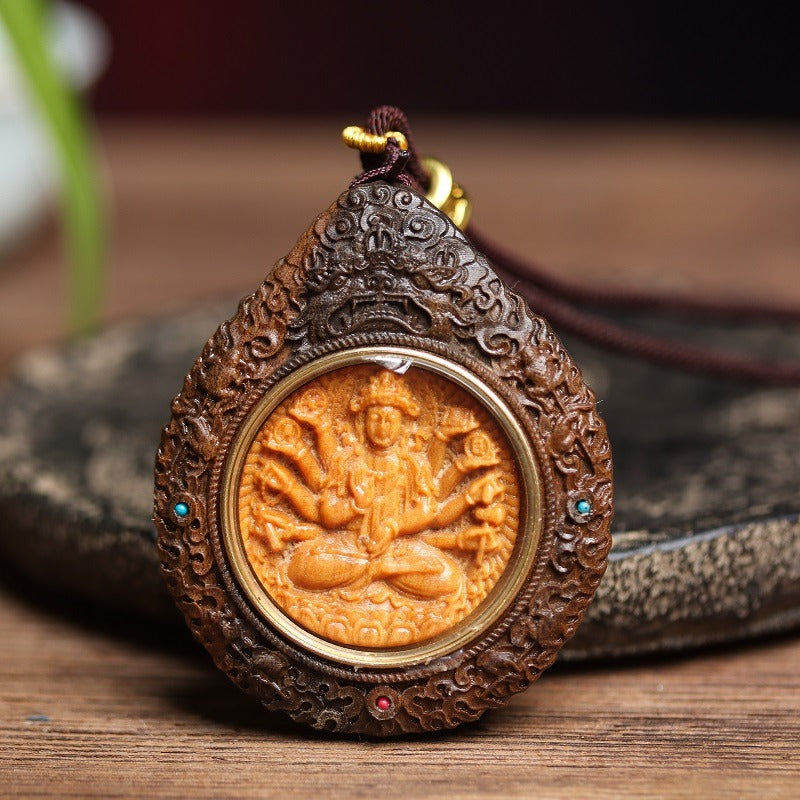 Zen Healing Agarwood Zodiac Natal Buddha Thangka Protection Pendant Necklace