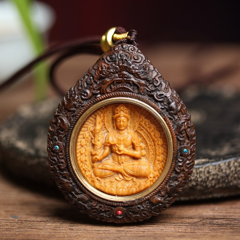 Zen Healing Agarwood Zodiac Natal Buddha Thangka Protection Pendant Necklace