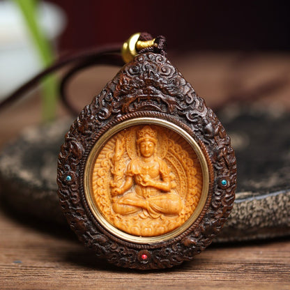 Zen Healing Agarwood Zodiac Natal Buddha Thangka Protection Pendant Necklace