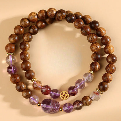 Zen Healing Amethyst Ametrine Agarwood Pixiu Double Circle Luck Bracelet