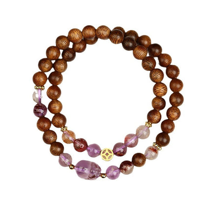 Zen Healing Amethyst Ametrine Agarwood Pixiu Double Circle Luck Bracelet