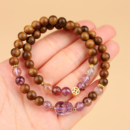 Zen Healing Amethyst Ametrine Agarwood Pixiu Double Circle Luck Bracelet